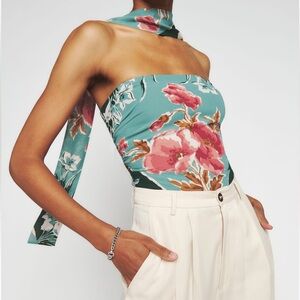 Reformation Blue Floral Lennon Strapless top